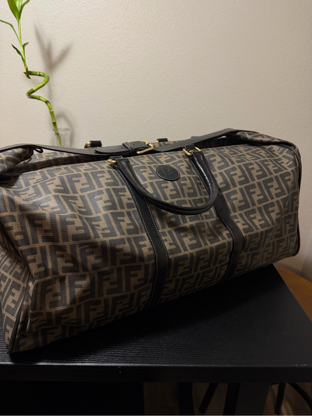 Fendi Beige and Black Monogram Duffel Bag